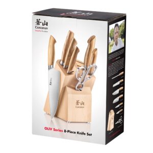 Cangshan OLIV Series 8-Piece Knife Block Set, Forged Swedish 14C28N Steel, Maple Block, 501684