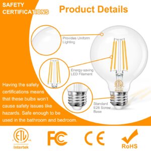 Dekang 8-Pack G25 LED Globe Light Bulbs 3000K Soft White, Vintage E26 Base Edison Light Bulbs 60W Equivalent, 6W Round Light Bulbs with Filament for Bathroom Vanity, Clear Glass, 600LM, Non-dimmable