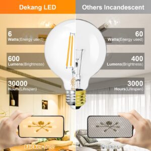 Dekang 8-Pack G25 LED Globe Light Bulbs 3000K Soft White, Vintage E26 Base Edison Light Bulbs 60W Equivalent, 6W Round Light Bulbs with Filament for Bathroom Vanity, Clear Glass, 600LM, Non-dimmable