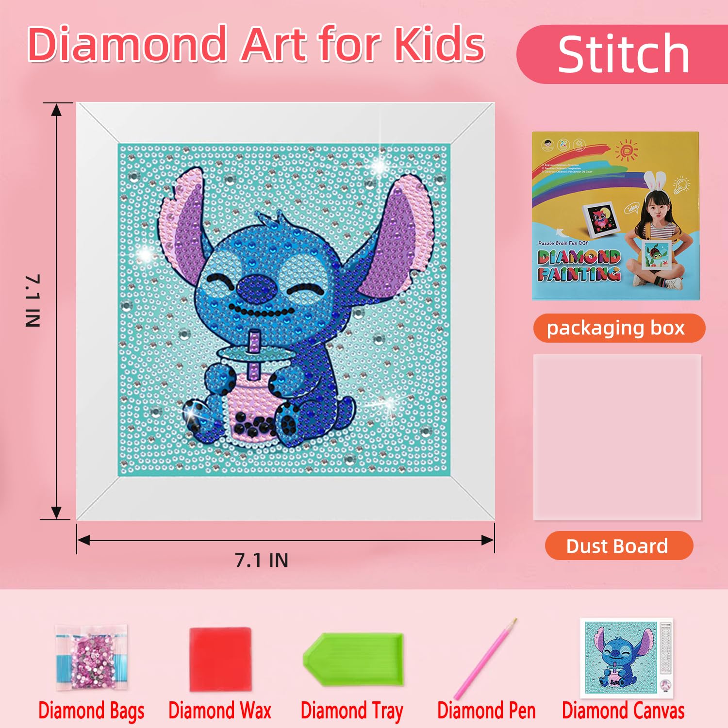 Miairivy Diamond Painting Kits for Kids, DIY 5D Cute Cartoon Diamond Art with Frame, Extremely Creative Gem Painting Crafts, Gifts, Birthday Gifts and Room Decor for Girls and Boys Ages 4-12 (Sth-1)