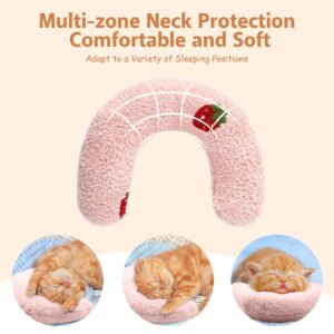 ucho Pillow for Cats, Ultra Soft Fluffy Pet Calming Toy Half Donut Cuddler, U-Shaped Pillow for Pet Cervical Protection Sleeping Improve- Pink