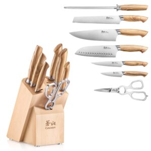 Cangshan OLIV Series 8-Piece Knife Block Set, Forged Swedish 14C28N Steel, Maple Block, 501684