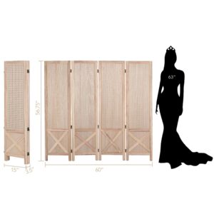 Wnutrees 4 Panel Pegboard Display, 5 Ft Wood Folding Privacy Screens Room Divider, Portable Freestanding Display Board for Craft/Art Shows, Retail, Events, Wall Organizer, Rustic Barnwood, Natural