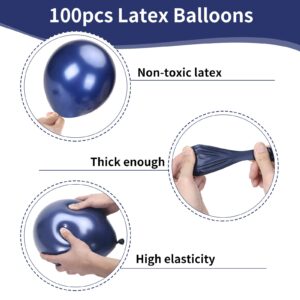 RUBFAC Navy Blue Balloons Latex Party Balloons, 100pcs 12 Inches Dark Blue Balloons for Party Decoration Like Birthday Party, Gender Reveal Graduation, Wedding, Baby Shower (with Blue Ribbon)