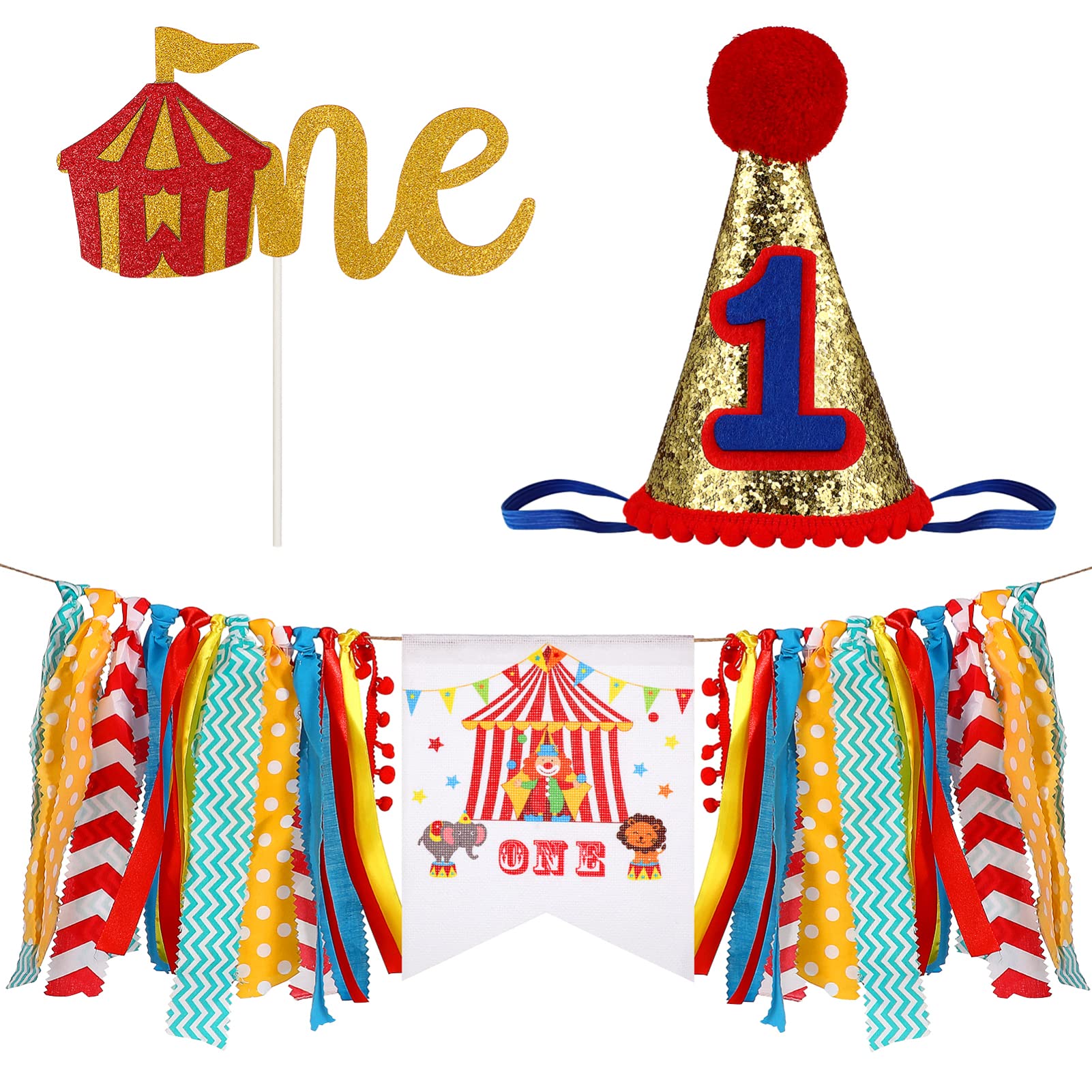 Circus Decorations 3Pcs 1st Birthday Decorations Carnival Theme High Chair Banner Birthday Party Hats Circus Circus Carnival Theme Party Decorations for Baby Shower Girl Beanie