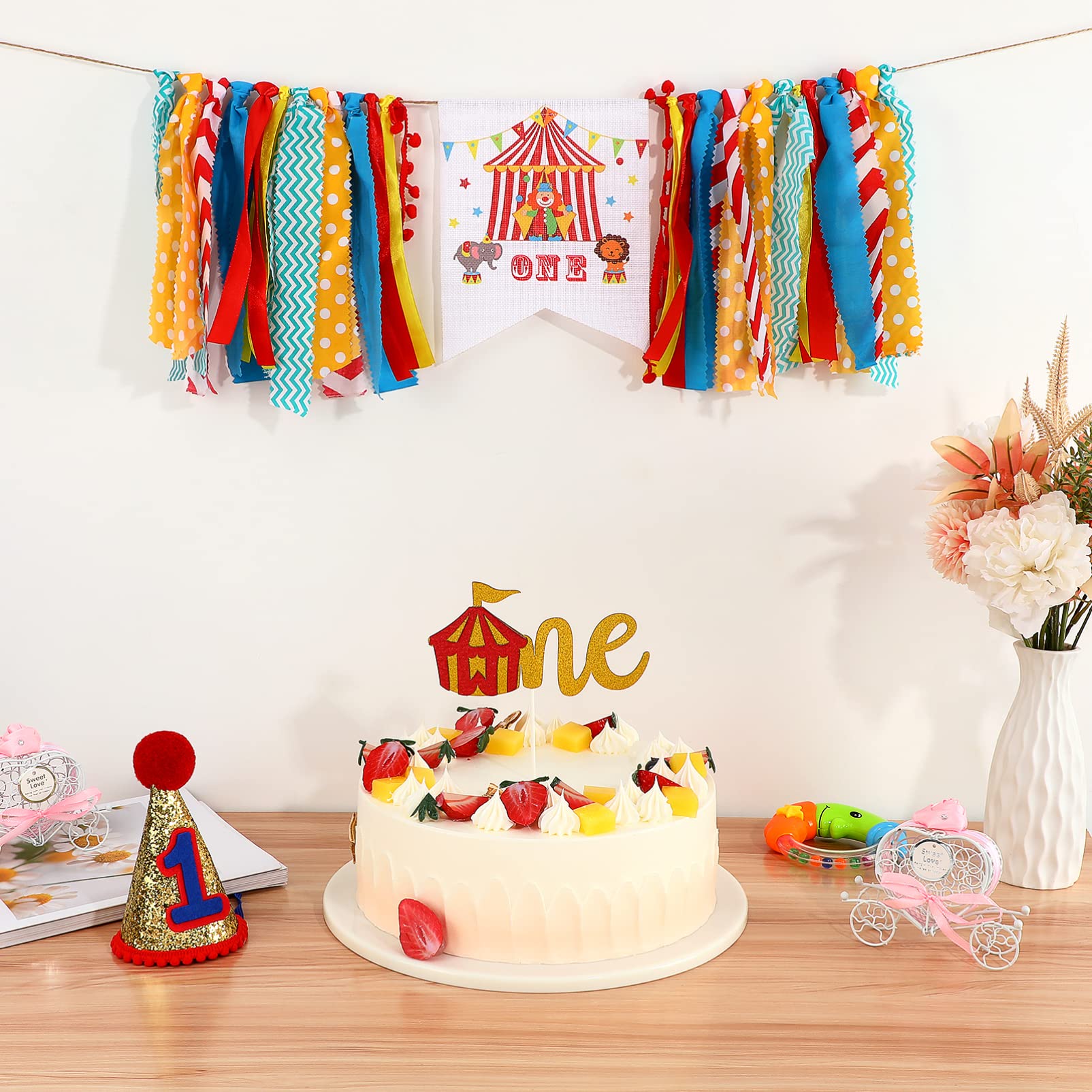 Circus Decorations 3Pcs 1st Birthday Decorations Carnival Theme High Chair Banner Birthday Party Hats Circus Circus Carnival Theme Party Decorations for Baby Shower Girl Beanie