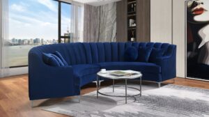 legend furniture curved sofa velvet symmetrical modular round couches for living room sectional, 142" l x 32" d x 36" h, blue