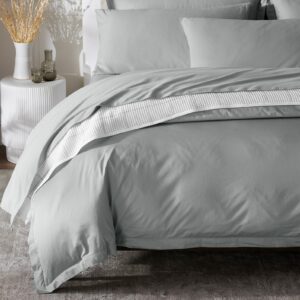 BOLL & BRANCH Percale Hemmed Duvet Set - King/Cal King, Mineral - Luxury 100% Organic Cotton - 1 Duvet Cover, 2 Shams - Crisp, Naturally Cooling Weave