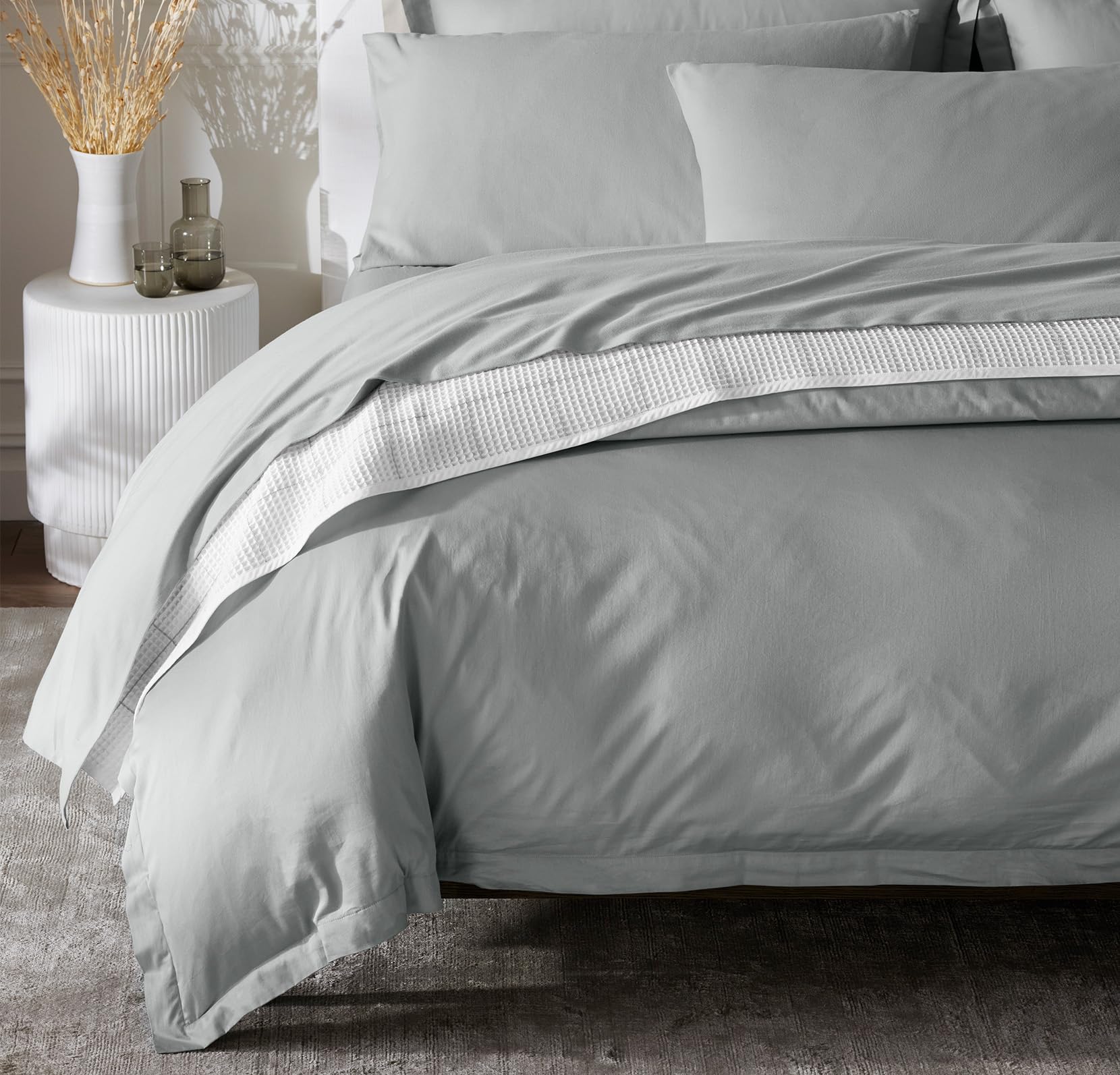 BOLL & BRANCH Percale Hemmed Duvet Set - King/Cal King, Mineral - Luxury 100% Organic Cotton - 1 Duvet Cover, 2 Shams - Crisp, Naturally Cooling Weave