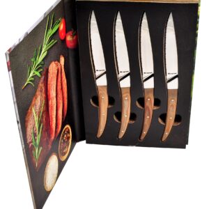 Legnoart Porterhouse 4-Piece Steak Knife Set with Light Wood Handle