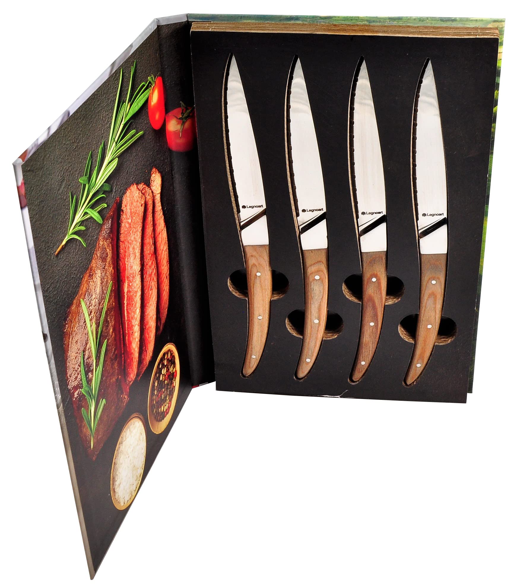 Legnoart Porterhouse 4-Piece Steak Knife Set with Light Wood Handle