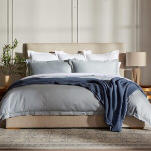 BOLL & BRANCH Percale Hemmed Duvet Set - King/Cal King, Mineral - Luxury 100% Organic Cotton - 1 Duvet Cover, 2 Shams - Crisp, Naturally Cooling Weave