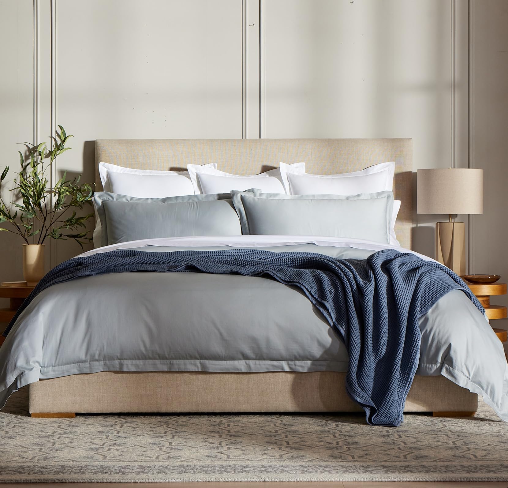 BOLL & BRANCH Percale Hemmed Duvet Set - King/Cal King, Mineral - Luxury 100% Organic Cotton - 1 Duvet Cover, 2 Shams - Crisp, Naturally Cooling Weave