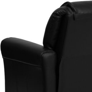 HBCY Creations Kid's Recliner - Black Faux Leather Upholstery - Integrated Cupholder - Padded Headrest - Safety Recline Feature