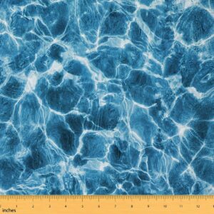 ocean fabric, sea wave decorative fabric by the yard, sparkle water aqua upholstery fabric, coastal underwater jewelry indoor outdoor fabric for adult girl women, craft art for sewing, 5 yards, blue