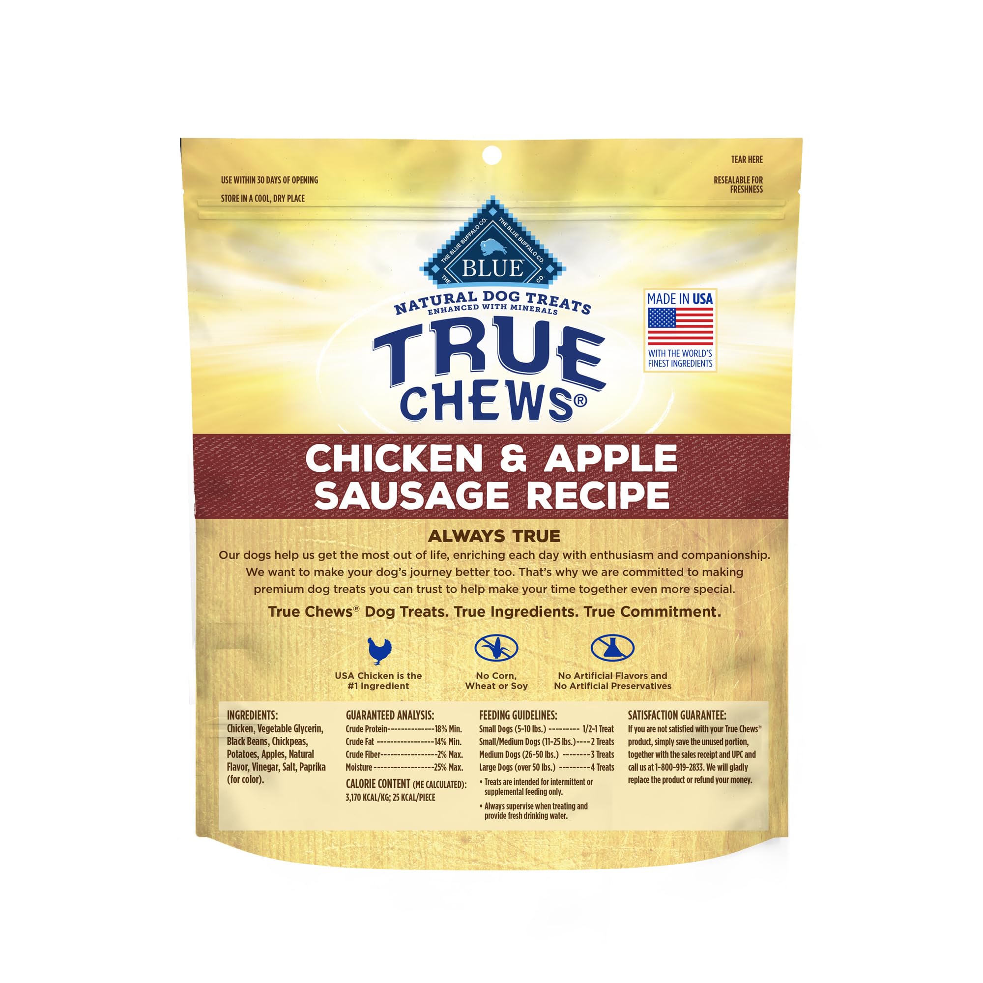 Blue Buffalo True Chews Dog Treats, Made in the USA with Natural Ingredients, Chicken and Apple Sausage Recipe, 12-oz Bag