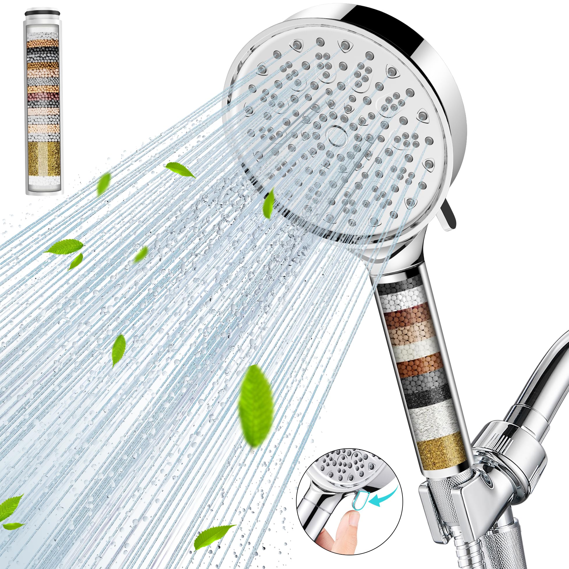 Cobbe Filtered Shower Head with Handheld, High Pressure 6 Spray Mode Showerhead with Filters, Water Softener Filters Beads for Hard Water - Remove Chlorine - Reduces Dry Itchy Skin, Chrome