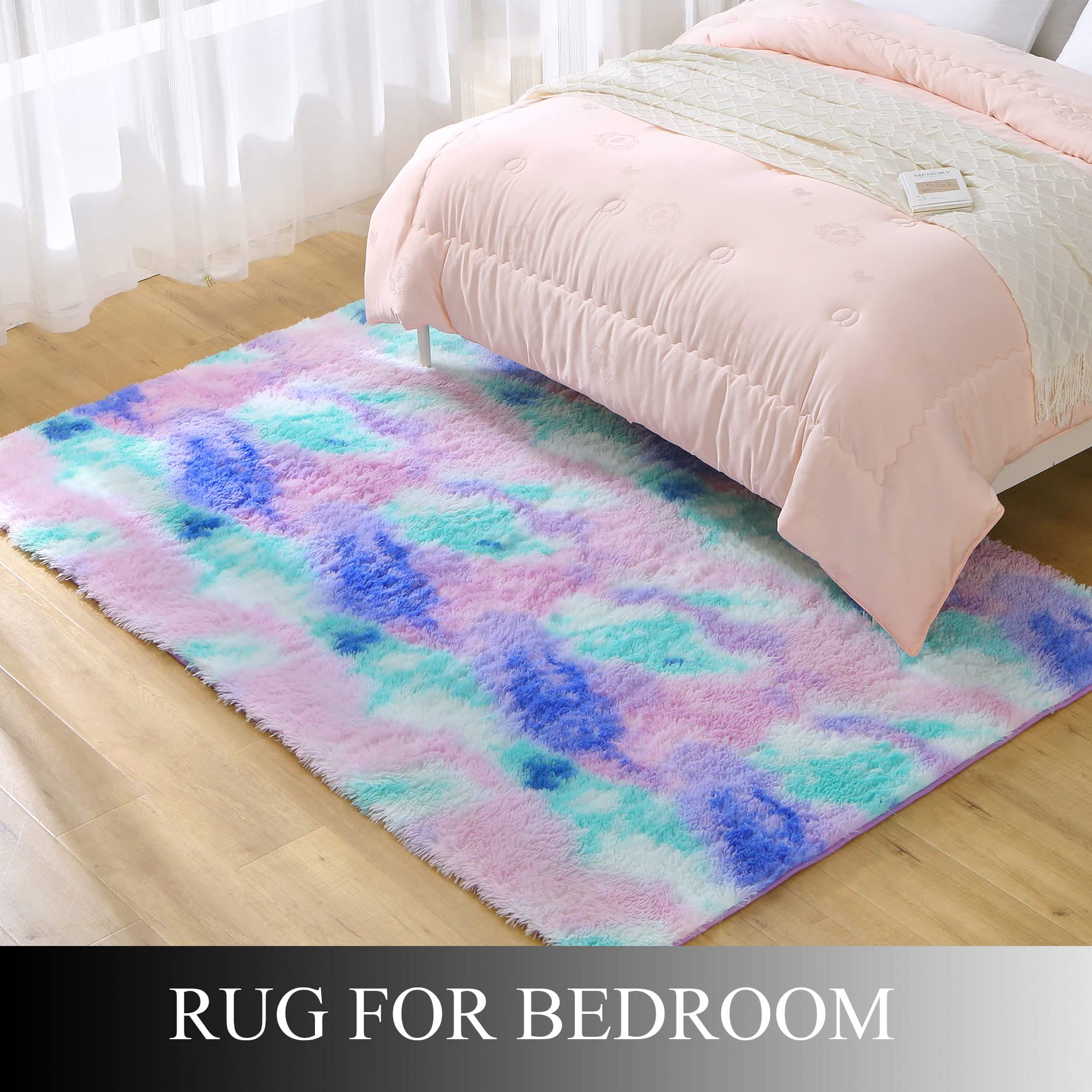 FGCOGOD Ultra Soft Shaggy Rug for Bedroom, 4 x 6 Feet Modern Tie Dye Area Rug, Purple Blue Fluffy Carpet for Living Room, Kids Girls Room, Bedside, Home Office, Nursery Indoor Decor