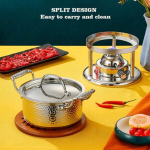 Detachable Hotpot Shabu Hot Pot - Mini Stainless Steel Hammered Chafing Dish w/Stand - Personal Stock Pot Cookware