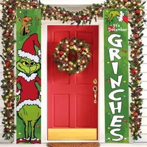 christmas decorations porch sign, merry christmas door banners hanging front door cover christmas outdoor decorations xmas home decor yard signs