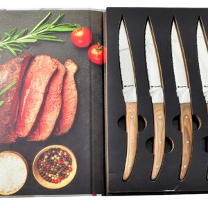 Legnoart Porterhouse 4-Piece Steak Knife Set with Light Wood Handle