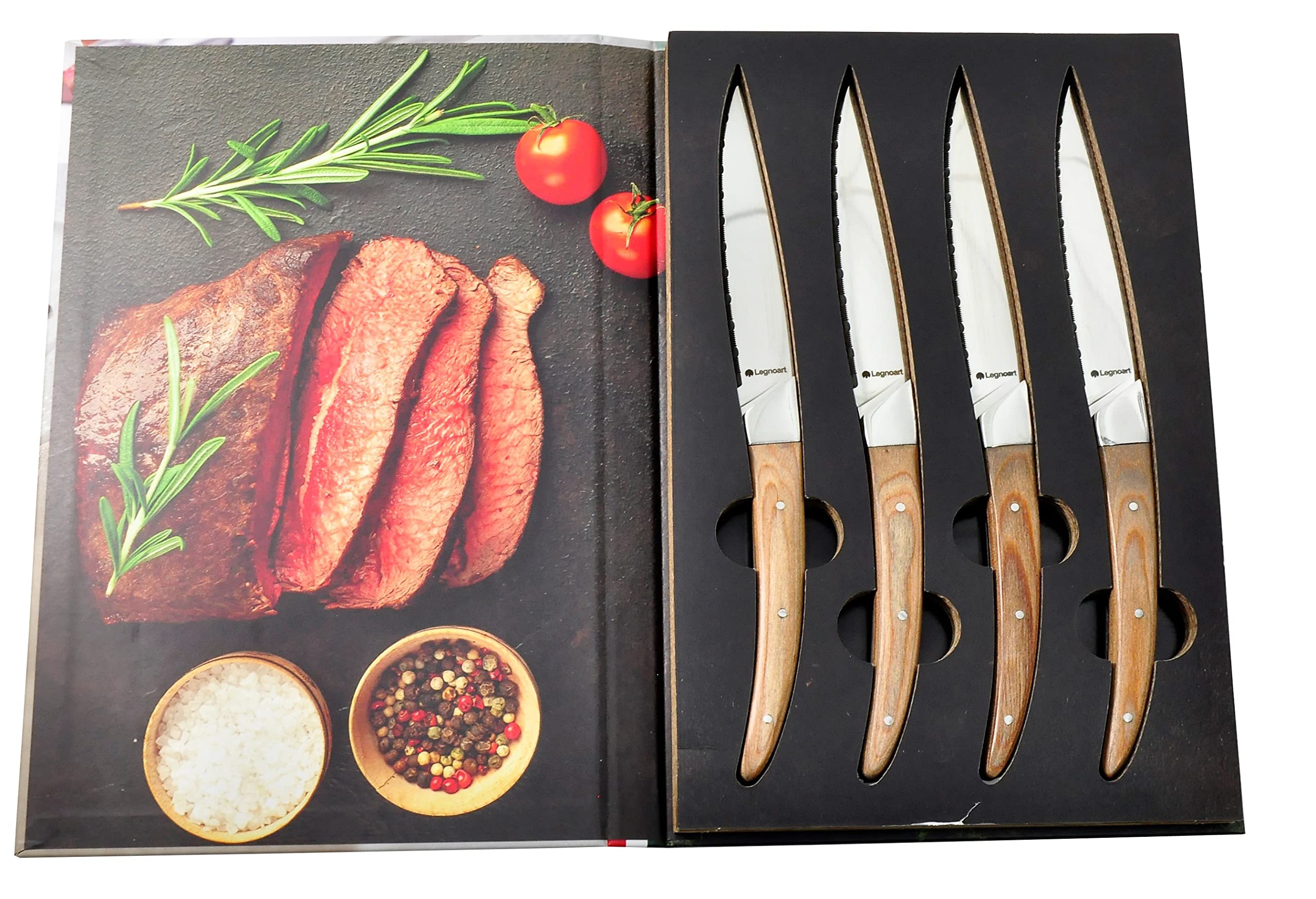 Legnoart Porterhouse 4-Piece Steak Knife Set with Light Wood Handle