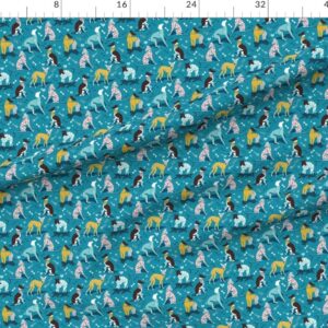 Spoonflower Fabric - Small Scale Greyhounds Turquoise Greyhound Dogs Breeds Hound Printed on Petal Signature Cotton Fabric by The Yard - Sewing Quilting Apparel Crafts Decor