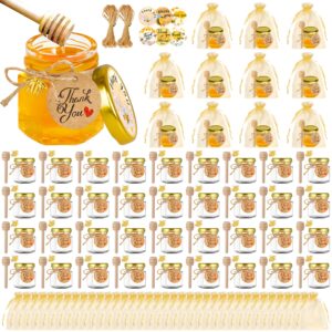 givameihf mini honey jars-1.5oz,48 pcs hexagon honey jars with dipper,gold cover,bee pendant,gold gift bags,rope,thank-you tags,glass honey jars with lids,baby shower,wedding favors,party favors