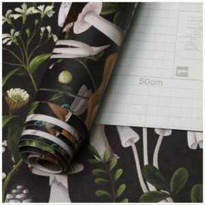 HAOKHOME Peel and Stick Wallpaper Boho Mushroom Removable Stick on Forest Contact Paper for Bathroom Black/Brown/Green 17.7in x 9.8ft