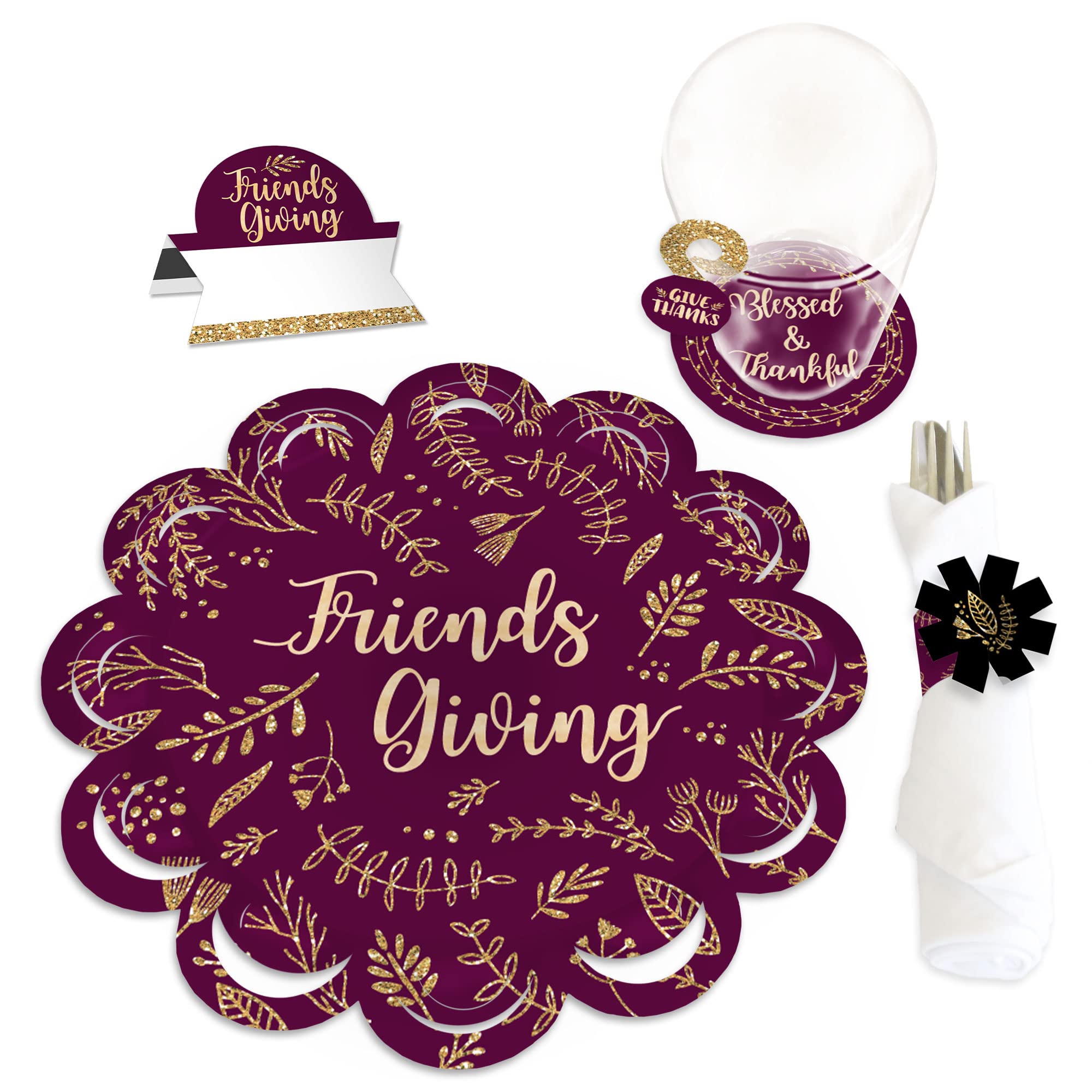 Big Dot of Happiness Elegant Thankful for Friends - Friendsgiving Thanksgiving Party Paper Charger and Table Decorations - Chargerific Kit - Place Setting for 8