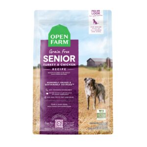 open farm grain-free dry dog food with ethically sourced ingredients, non-gmo veggies & superfoods to support joints & mobility, senior dog recipe, 4lb bag (64oz bag)