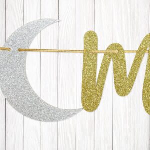 Love You to the Moon and Back Banner, Wedding Bridal Shower Baby Shower Anniversary Party Decorations Gold Glitter