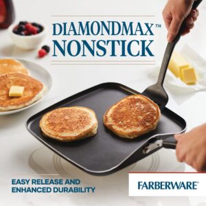 Farberware Cookstart DiamondMax Nonstick Square Deep Grill Pan/Griddle, Dishwasher Safe, 11 Inch - Black