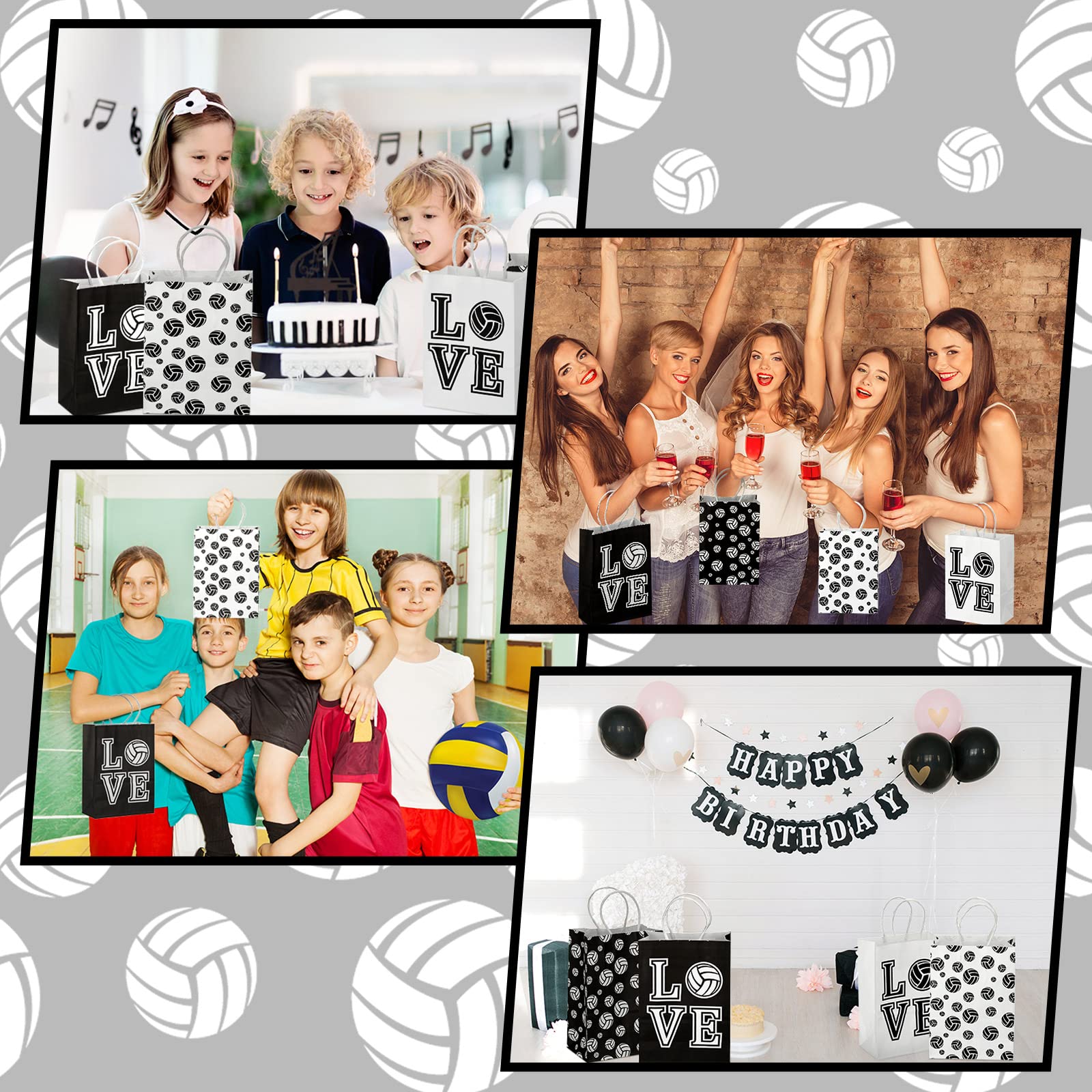 24 Packs Volleyball Gift Bags Volleyball Party Treat Bags Volleyball Party Favors Decorations Volleyball Gift Print Bags Volleyball Candy Goodie Bags for Sport Birthday Party Decor Black and White