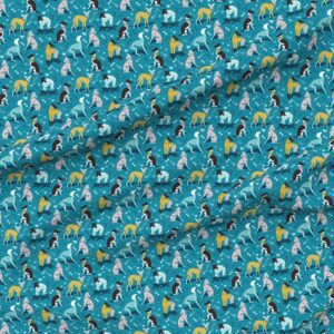 Spoonflower Fabric - Small Scale Greyhounds Turquoise Greyhound Dogs Breeds Hound Printed on Petal Signature Cotton Fabric by The Yard - Sewing Quilting Apparel Crafts Decor