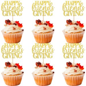 24 pcs happy friendsgiving cupcake toppers glitter fall theme thanksgiving cupcake picks give thanks cake decorations for happy thanksgiving day theme birthday party supplies