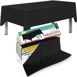 54in x 100ft black premium plastic disposable tablecloth roll with in built cutter box | table cover for party, picnic, banquet & kids activities