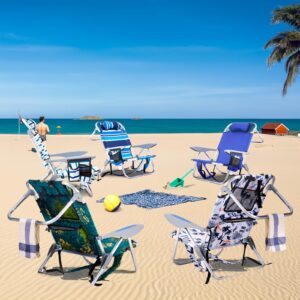 Canpsky Portable Beach Chair for Adults, Outdoor Lightweight Camping Chair Lay Flat Folding Backpack Beach Reclining Chair with 4 Positions, Headrest, Cooler Pouch, Cup Holder, New Striped