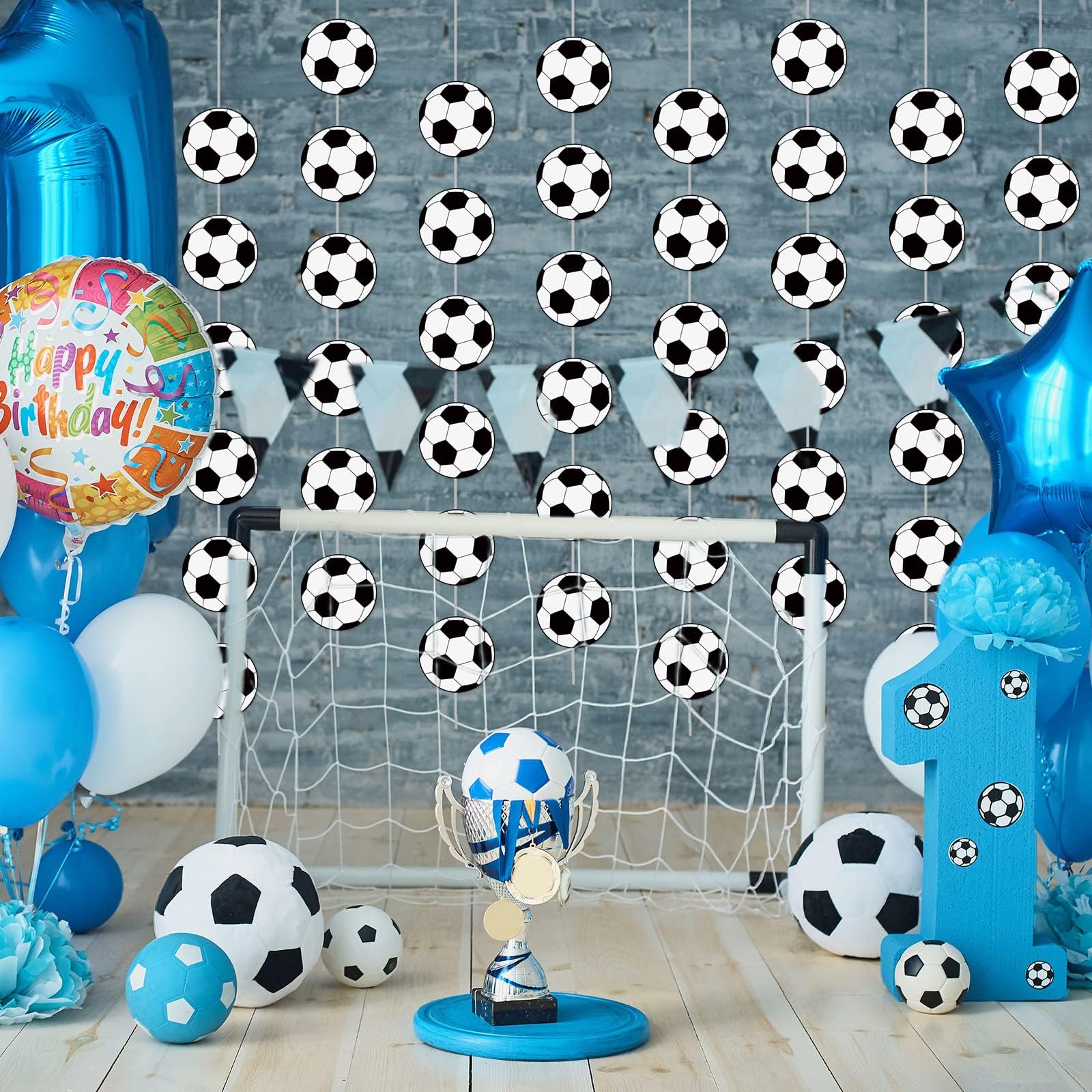 8 Packs Soccer Party Banners Soccer Garland Kit Soccer Hanging Swirl Soccer Party Supplies Decorations Soccer Ball Paper Cutouts for Birthday Party Home Classroom Favor Supplies Decor