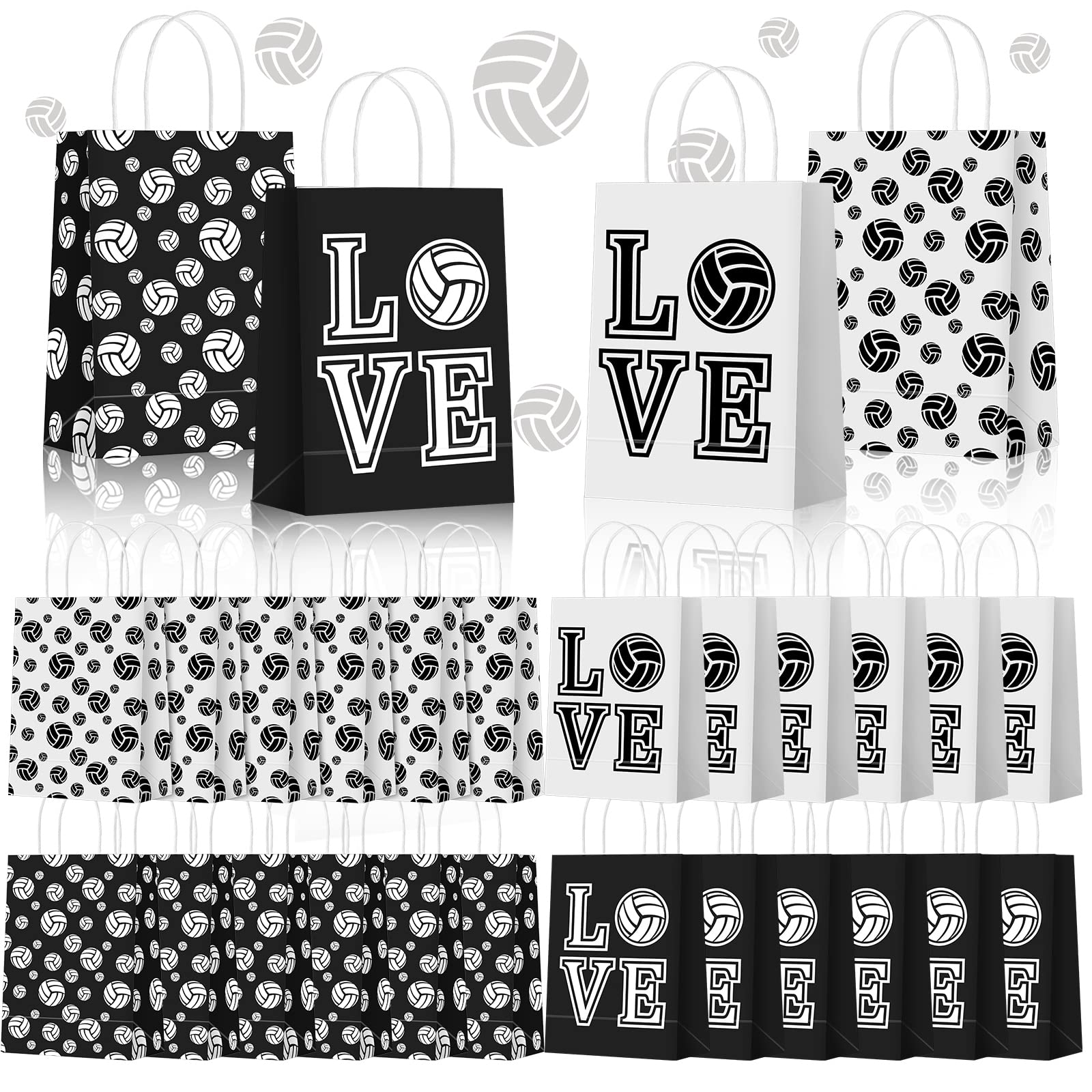 24 Packs Volleyball Gift Bags Volleyball Party Treat Bags Volleyball Party Favors Decorations Volleyball Gift Print Bags Volleyball Candy Goodie Bags for Sport Birthday Party Decor Black and White