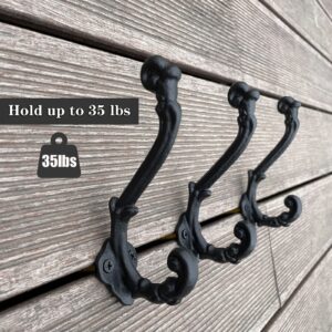 4 Pack Cast Iron Wall Hooks Antique Vintage Rustic Farmhouse Coat Hooks, Great for Coats, Bags, Towels, Hats, Mounting Screws Included