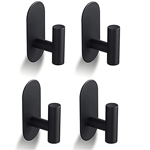 XINGLO- Towel Hooks 4 Pieces No Drilling Required Towel Holder Coat Hooks Bathrobe Hooks Wall Hooks Ideal for Bathroom Toilet Kitchen Office (Black)