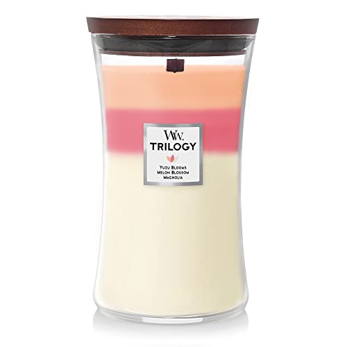 WoodWick Large Hourglass Candle, Blooming Orchard - Premium Soy Blend Wax, Pluswick Innovation Wood Wick, Made in USA