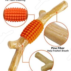 SCHITEC Dog Chew Toy for Aggressive Chewers, Tough Big Nylon & Rubber Teething Stick with Real Bacon Maple Wood Flavor for Large Medium Breed