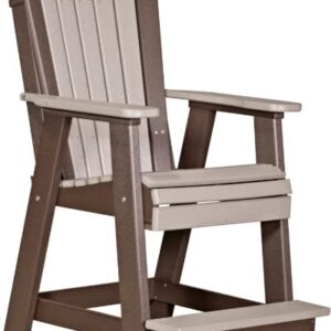 LuxCraft Plastic Poly Adirondack Balcony Chair with Built-in Footrest, Counter Height Outdoor Patio Dining Chair (Weatherwood & Chestnut Brown)