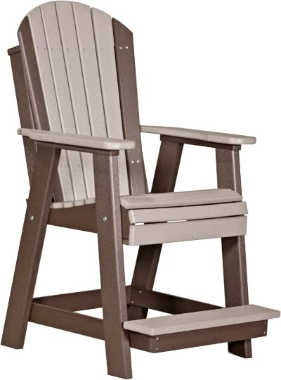 LuxCraft Plastic Poly Adirondack Balcony Chair with Built-in Footrest, Counter Height Outdoor Patio Dining Chair (Weatherwood & Chestnut Brown)