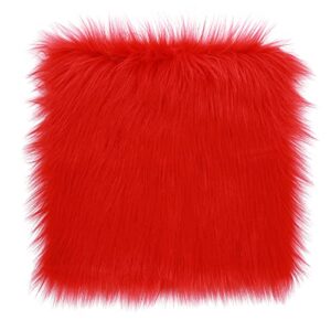 wllhyf 12 inches faux fur rug squares shaggy fur fabric cuts fluffy fur square patches plush rug chair cover seat cushion pad for diy crafts christmas gnomes decors sewing costume (red)