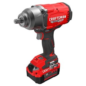 CRAFTSMAN V20 RP Impact Wrench, Cordless, Brushless, High Torque, 1/2 Inch, 4Ah Battery and Charger Included (CMCF940M1)