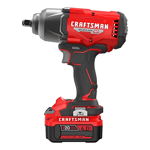 CRAFTSMAN V20 RP Impact Wrench, Cordless, Brushless, High Torque, 1/2 Inch, 4Ah Battery and Charger Included (CMCF940M1)