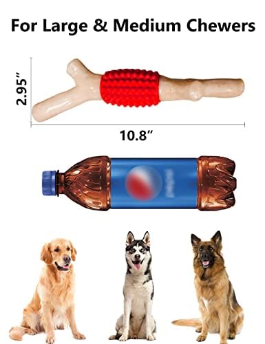 SCHITEC Dog Chew Toy for Aggressive Chewers, Tough Big Nylon & Rubber Teething Stick with Real Bacon Maple Wood Flavor for Large Medium Breed